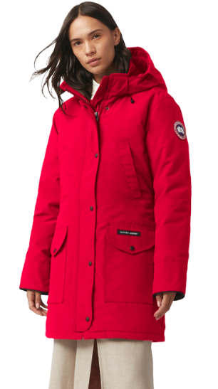 image of a woman wearing a red canada goose coat