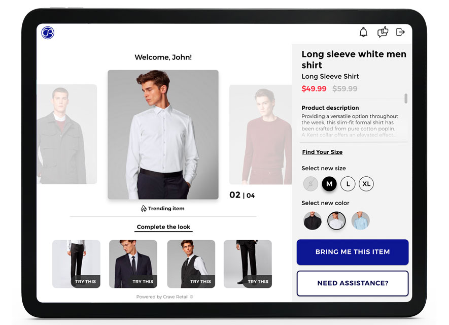 screenshot of crave retail technology recommending a style