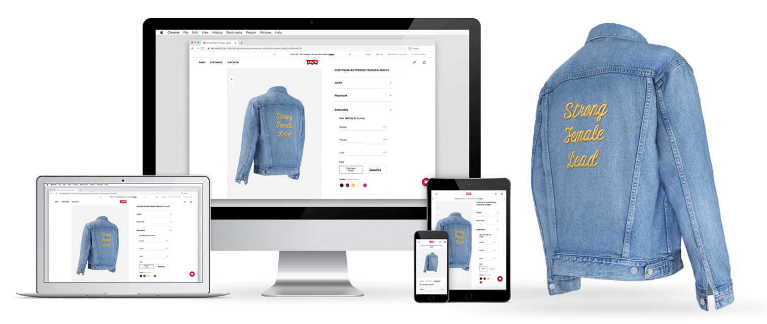 screenshot of how Spectrum's technology is used to customize a Levi's jacket as seen on various devices